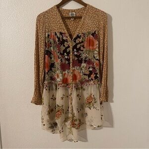 Ivy Jane Womens Button Front Floral Print Long Sleeve Tunic Dress Size XS